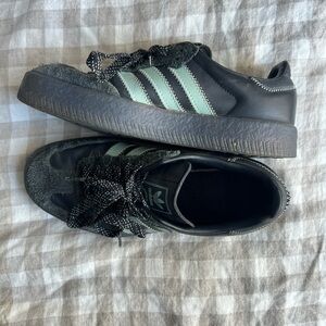 Black and teal Adidas Sambas 7.5